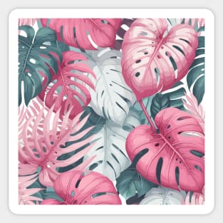 Pink Pastel Monstera Tropical Leaves Sticker